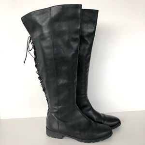 FABIANELLI Black Leather Lace Up in Back Over The Knee Boot Sz 40 / 9.5